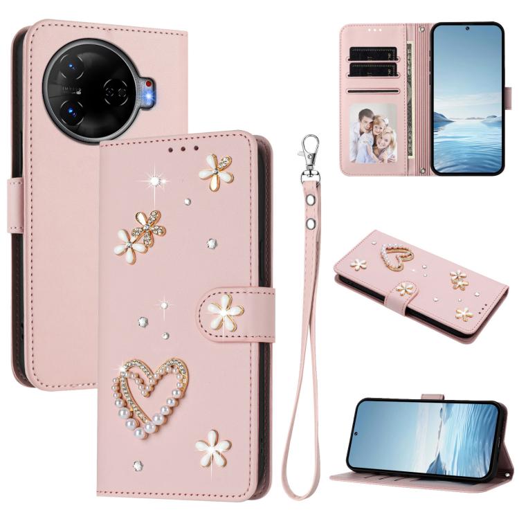 ZS01 Double-Layer Heart Floral Vegan Leather Phone Case with Wrist Strap, For Tecno Pova 6 4G, For Tecno Pova 6 5G / 6 Pro 5G, For Tecno Camon 30 Pro 5G, For Tecno Camon 30 Premier, For Tecno Camon 30 4G / 5G, For Tecno Spark 20 Pro+ 4G                ...