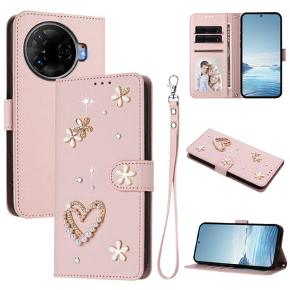 ZS01 Double-Layer Heart Floral Vegan Leather Phone Case with Wrist Strap, For Tecno Pova 6 4G, For Tecno Pova 6 5G / 6 Pro 5G, For Tecno Camon 30 Pro 5G, For Tecno Camon 30 Premier, For Tecno Camon 30 4G / 5G, For Tecno Spark 20 Pro+ 4G                ...