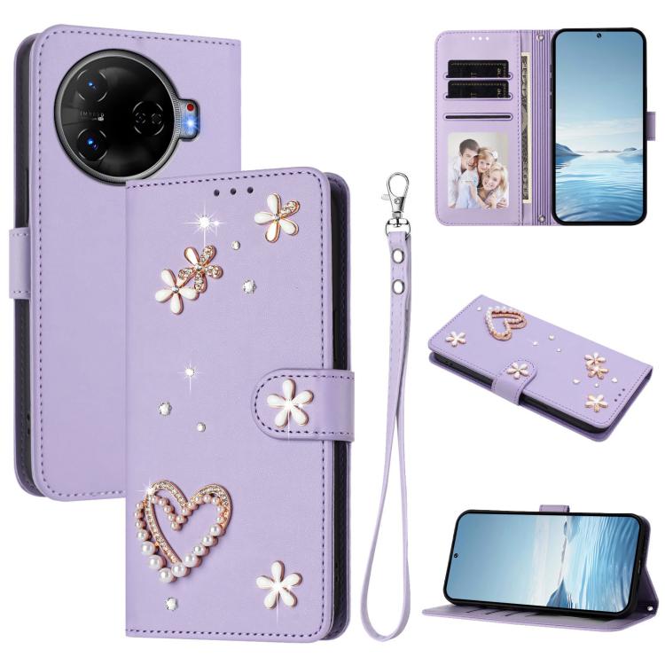 ZS01 Double-Layer Heart Floral Vegan Leather Phone Case with Wrist Strap, For Tecno Pova 6 4G, For Tecno Pova 6 5G / 6 Pro 5G, For Tecno Camon 30 Pro 5G, For Tecno Camon 30 Premier, For Tecno Camon 30 4G / 5G, For Tecno Spark 20 Pro+ 4G                ...