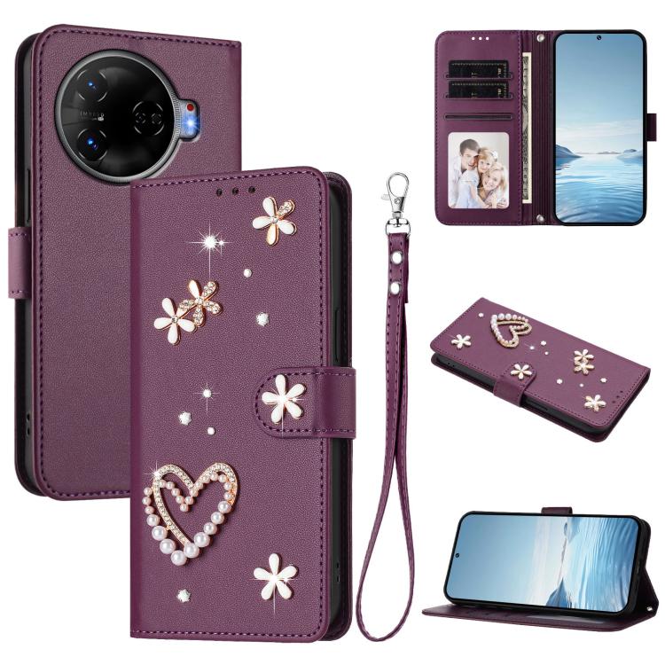 ZS01 Double-Layer Heart Floral Vegan Leather Phone Case with Wrist Strap, For Tecno Pova 6 4G, For Tecno Pova 6 5G / 6 Pro 5G, For Tecno Camon 30 Pro 5G, For Tecno Camon 30 Premier, For Tecno Camon 30 4G / 5G, For Tecno Spark 20 Pro+ 4G                ...