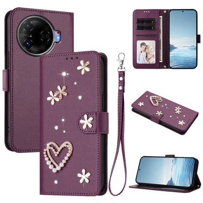 ZS01 Double-Layer Heart Floral Vegan Leather Phone Case with Wrist Strap, For Tecno Pova 6 4G, For Tecno Pova 6 5G / 6 Pro 5G, For Tecno Camon 30 Pro 5G, For Tecno Camon 30 Premier, For Tecno Camon 30 4G / 5G, For Tecno Spark 20 Pro+ 4G                ...