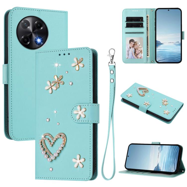 ZS01 Double-Layer Heart Floral Vegan Leather Phone Case with Wrist Strap, For Tecno Camon 40 Pro 4G Global, For Tecno Camon 40 Premier, For Tecno Camon 40 4G, For Tecno Spark 30C 5G / Pop 9 5G, For Tecno Camon 30S / 30S Pro                             ...