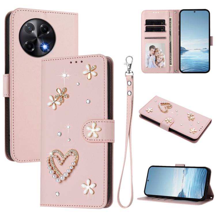 ZS01 Double-Layer Heart Floral Vegan Leather Phone Case with Wrist Strap, For Tecno Camon 40 Pro 4G Global, For Tecno Camon 40 Premier, For Tecno Camon 40 4G, For Tecno Spark 30C 5G / Pop 9 5G, For Tecno Camon 30S / 30S Pro                             ...