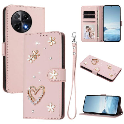 ZS01 Double-Layer Heart Floral Vegan Leather Phone Case with Wrist Strap, For Tecno Camon 40 Pro 4G Global, For Tecno Camon 40 Premier, For Tecno Camon 40 4G, For Tecno Spark 30C 5G / Pop 9 5G, For Tecno Camon 30S / 30S Pro                             ...