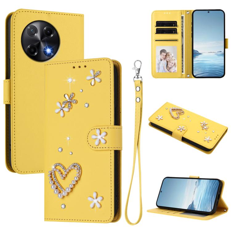 ZS01 Double-Layer Heart Floral Vegan Leather Phone Case with Wrist Strap, For Tecno Camon 40 Pro 4G Global, For Tecno Camon 40 Premier, For Tecno Camon 40 4G, For Tecno Spark 30C 5G / Pop 9 5G, For Tecno Camon 30S / 30S Pro                             ...