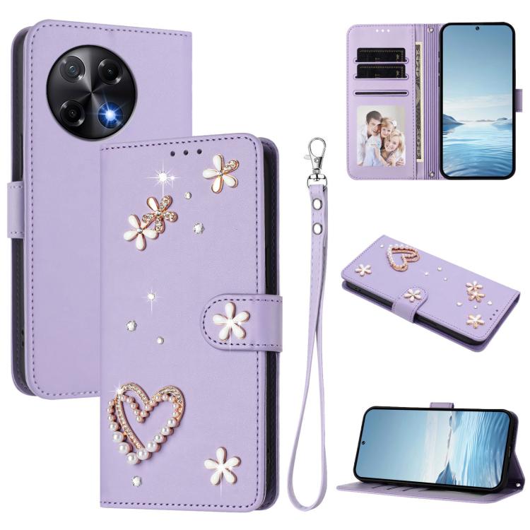 ZS01 Double-Layer Heart Floral Vegan Leather Phone Case with Wrist Strap, For Tecno Camon 40 Pro 4G Global, For Tecno Camon 40 Premier, For Tecno Camon 40 4G, For Tecno Spark 30C 5G / Pop 9 5G, For Tecno Camon 30S / 30S Pro                             ...