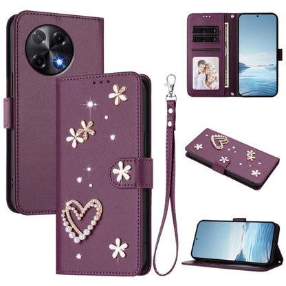 ZS01 Double-Layer Heart Floral Vegan Leather Phone Case with Wrist Strap, For Tecno Camon 40 Pro 4G Global, For Tecno Camon 40 Premier, For Tecno Camon 40 4G, For Tecno Spark 30C 5G / Pop 9 5G, For Tecno Camon 30S / 30S Pro                             ...