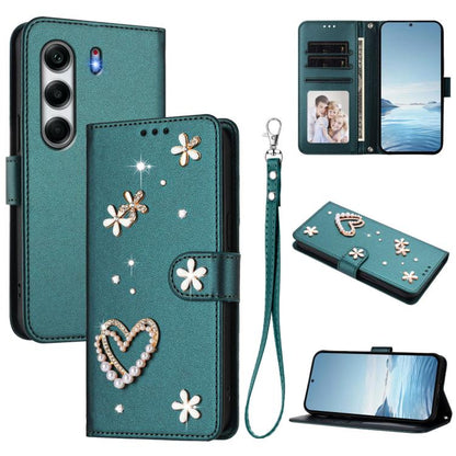 ZS01 Double-Layer Heart Floral Vegan Leather Phone Case with Wrist Strap, For Tecno Camon 40 Pro 4G Global, For Tecno Camon 40 Premier, For Tecno Camon 40 4G, For Tecno Spark 30C 5G / Pop 9 5G, For Tecno Camon 30S / 30S Pro                             ...