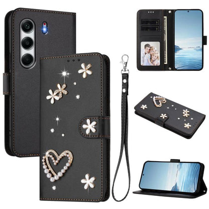 ZS01 Double-Layer Heart Floral Vegan Leather Phone Case with Wrist Strap, For Tecno Camon 40 Pro 4G Global, For Tecno Camon 40 Premier, For Tecno Camon 40 4G, For Tecno Spark 30C 5G / Pop 9 5G, For Tecno Camon 30S / 30S Pro                             ...