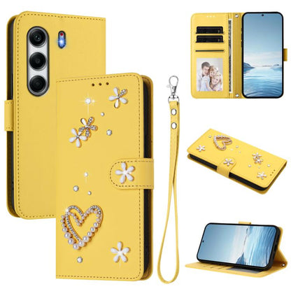 ZS01 Double-Layer Heart Floral Vegan Leather Phone Case with Wrist Strap, For Tecno Camon 40 Pro 4G Global, For Tecno Camon 40 Premier, For Tecno Camon 40 4G, For Tecno Spark 30C 5G / Pop 9 5G, For Tecno Camon 30S / 30S Pro                             ...