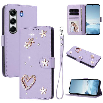 ZS01 Double-Layer Heart Floral Vegan Leather Phone Case with Wrist Strap, For Tecno Camon 40 Pro 4G Global, For Tecno Camon 40 Premier, For Tecno Camon 40 4G, For Tecno Spark 30C 5G / Pop 9 5G, For Tecno Camon 30S / 30S Pro                             ...