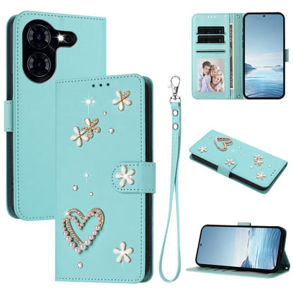 ZS01 Double-Layer Heart Floral Vegan Leather Phone Case with Wrist Strap, For Tecno Pova 6 4G, For Tecno Pova 6 5G / 6 Pro 5G, For Tecno Camon 30 Pro 5G, For Tecno Camon 30 Premier, For Tecno Camon 30 4G / 5G, For Tecno Spark 20 Pro+ 4G                ...