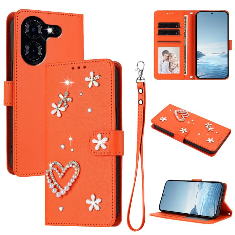 ZS01 Double-Layer Heart Floral Vegan Leather Phone Case with Wrist Strap, For Tecno Pova 6 4G, For Tecno Pova 6 5G / 6 Pro 5G, For Tecno Camon 30 Pro 5G, For Tecno Camon 30 Premier, For Tecno Camon 30 4G / 5G, For Tecno Spark 20 Pro+ 4G                ...