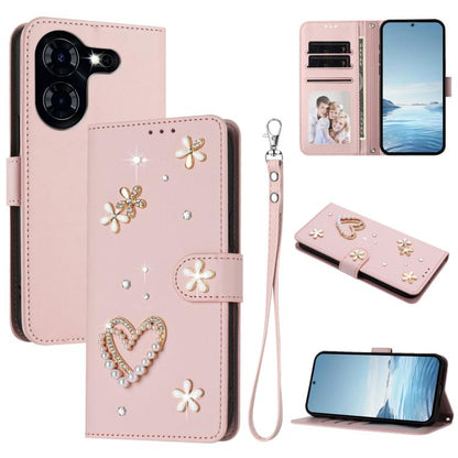 ZS01 Double-Layer Heart Floral Vegan Leather Phone Case with Wrist Strap, For Tecno Pova 6 4G, For Tecno Pova 6 5G / 6 Pro 5G, For Tecno Camon 30 Pro 5G, For Tecno Camon 30 Premier, For Tecno Camon 30 4G / 5G, For Tecno Spark 20 Pro+ 4G                ...