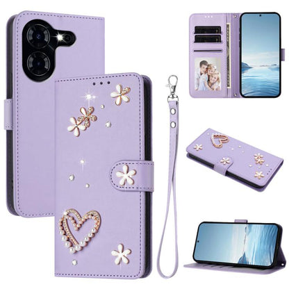 ZS01 Double-Layer Heart Floral Vegan Leather Phone Case with Wrist Strap, For Tecno Pova 6 4G, For Tecno Pova 6 5G / 6 Pro 5G, For Tecno Camon 30 Pro 5G, For Tecno Camon 30 Premier, For Tecno Camon 30 4G / 5G, For Tecno Spark 20 Pro+ 4G                ...