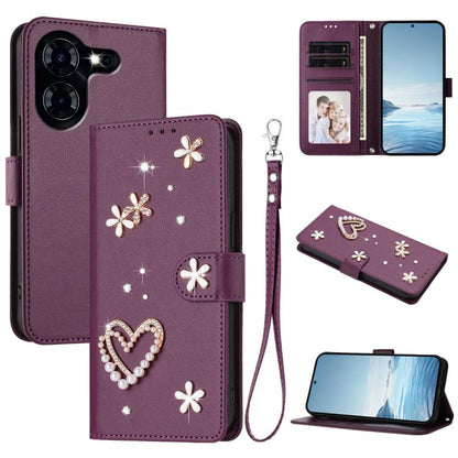 ZS01 Double-Layer Heart Floral Vegan Leather Phone Case with Wrist Strap, For Tecno Pova 6 4G, For Tecno Pova 6 5G / 6 Pro 5G, For Tecno Camon 30 Pro 5G, For Tecno Camon 30 Premier, For Tecno Camon 30 4G / 5G, For Tecno Spark 20 Pro+ 4G                ...