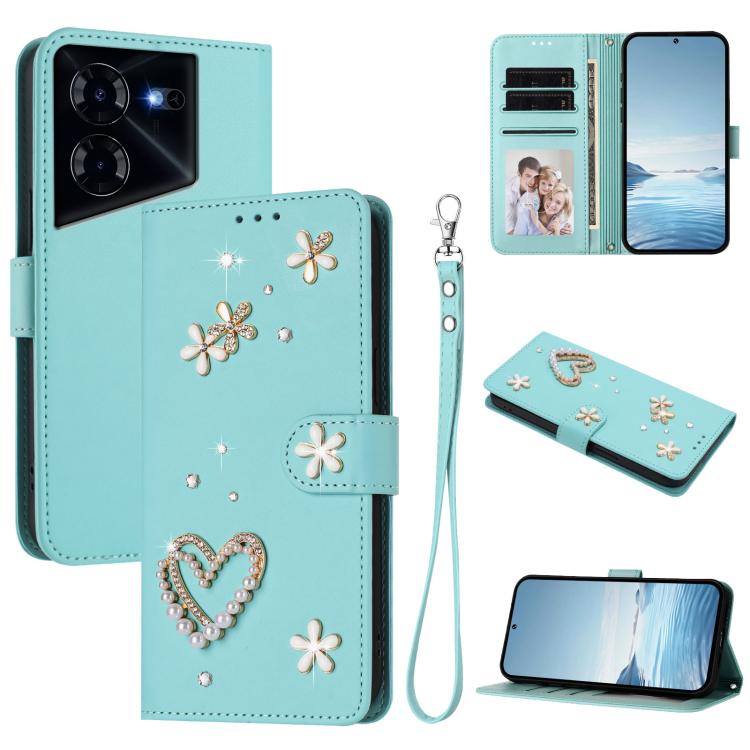 ZS01 Double-Layer Heart Floral Vegan Leather Phone Case with Wrist Strap, For Tecno Pova 6 4G, For Tecno Pova 6 5G / 6 Pro 5G, For Tecno Camon 30 Pro 5G, For Tecno Camon 30 Premier, For Tecno Camon 30 4G / 5G, For Tecno Spark 20 Pro+ 4G                ...