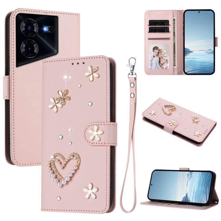 ZS01 Double-Layer Heart Floral Vegan Leather Phone Case with Wrist Strap, For Tecno Pova 6 4G, For Tecno Pova 6 5G / 6 Pro 5G, For Tecno Camon 30 Pro 5G, For Tecno Camon 30 Premier, For Tecno Camon 30 4G / 5G, For Tecno Spark 20 Pro+ 4G                ...