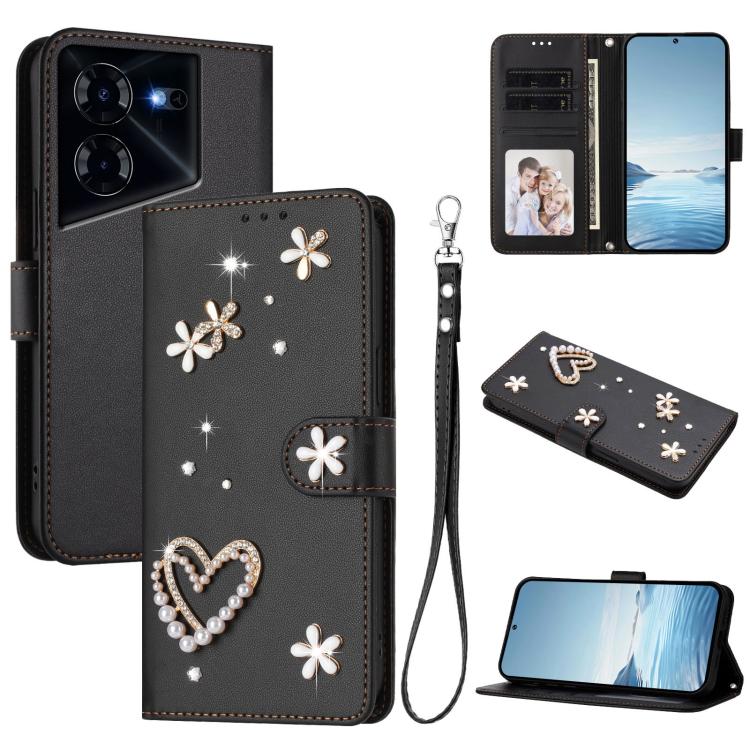 ZS01 Double-Layer Heart Floral Vegan Leather Phone Case with Wrist Strap, For Tecno Pova 6 4G, For Tecno Pova 6 5G / 6 Pro 5G, For Tecno Camon 30 Pro 5G, For Tecno Camon 30 Premier, For Tecno Camon 30 4G / 5G, For Tecno Spark 20 Pro+ 4G                ...