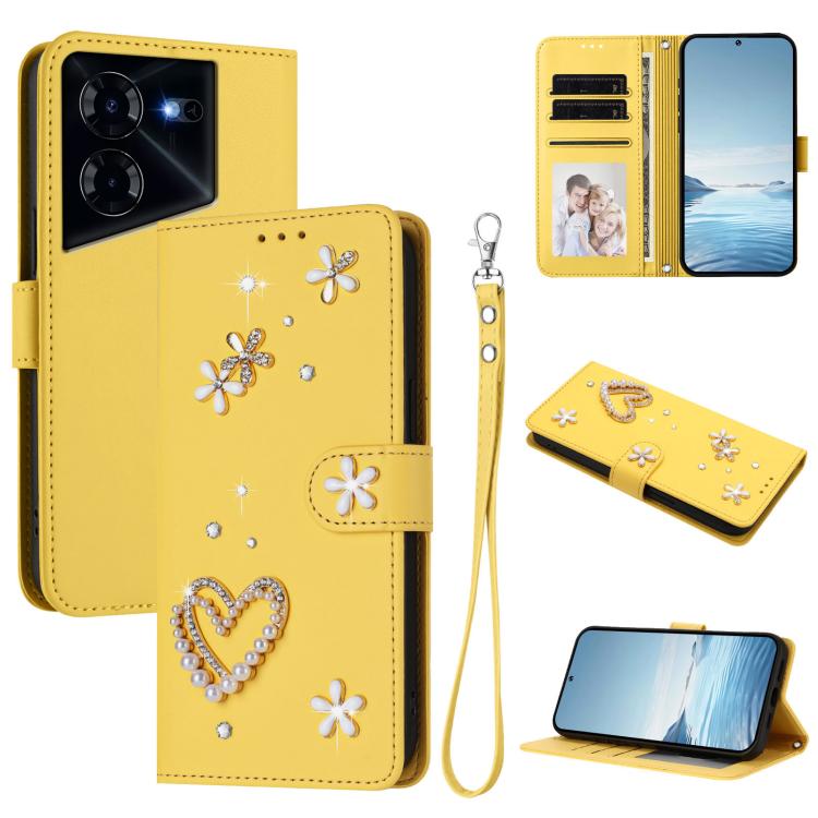ZS01 Double-Layer Heart Floral Vegan Leather Phone Case with Wrist Strap, For Tecno Pova 6 4G, For Tecno Pova 6 5G / 6 Pro 5G, For Tecno Camon 30 Pro 5G, For Tecno Camon 30 Premier, For Tecno Camon 30 4G / 5G, For Tecno Spark 20 Pro+ 4G                ...