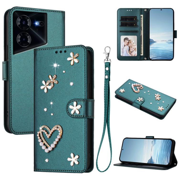 ZS01 Double-Layer Heart Floral Vegan Leather Phone Case with Wrist Strap, For Tecno Pova 6 4G, For Tecno Pova 6 5G / 6 Pro 5G, For Tecno Camon 30 Pro 5G, For Tecno Camon 30 Premier, For Tecno Camon 30 4G / 5G, For Tecno Spark 20 Pro+ 4G                ...