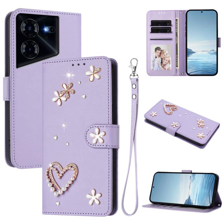 ZS01 Double-Layer Heart Floral Vegan Leather Phone Case with Wrist Strap, For Tecno Pova 6 4G, For Tecno Pova 6 5G / 6 Pro 5G, For Tecno Camon 30 Pro 5G, For Tecno Camon 30 Premier, For Tecno Camon 30 4G / 5G, For Tecno Spark 20 Pro+ 4G                ...