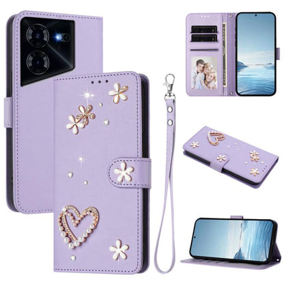 ZS01 Double-Layer Heart Floral Vegan Leather Phone Case with Wrist Strap, For Tecno Pova 6 4G, For Tecno Pova 6 5G / 6 Pro 5G, For Tecno Camon 30 Pro 5G, For Tecno Camon 30 Premier, For Tecno Camon 30 4G / 5G, For Tecno Spark 20 Pro+ 4G                ...