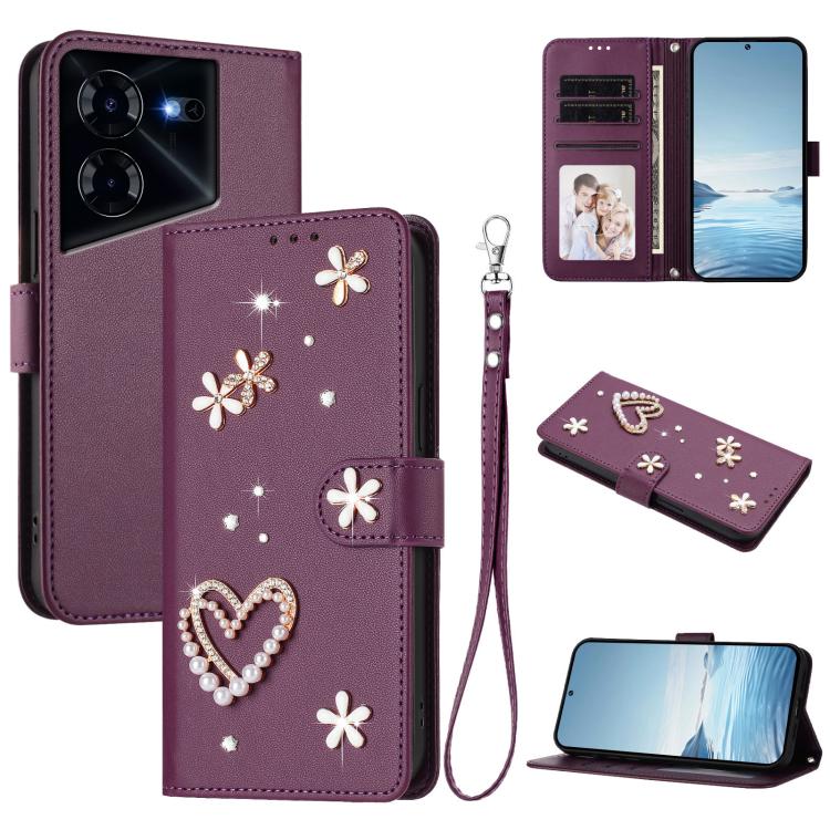 ZS01 Double-Layer Heart Floral Vegan Leather Phone Case with Wrist Strap, For Tecno Pova 6 4G, For Tecno Pova 6 5G / 6 Pro 5G, For Tecno Camon 30 Pro 5G, For Tecno Camon 30 Premier, For Tecno Camon 30 4G / 5G, For Tecno Spark 20 Pro+ 4G                ...