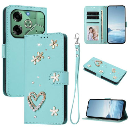 ZS01 Double-Layer Heart Floral Vegan Leather Phone Case with Wrist Strap, For Tecno Pova 6 4G, For Tecno Pova 6 5G / 6 Pro 5G, For Tecno Camon 30 Pro 5G, For Tecno Camon 30 Premier, For Tecno Camon 30 4G / 5G, For Tecno Spark 20 Pro+ 4G                ...