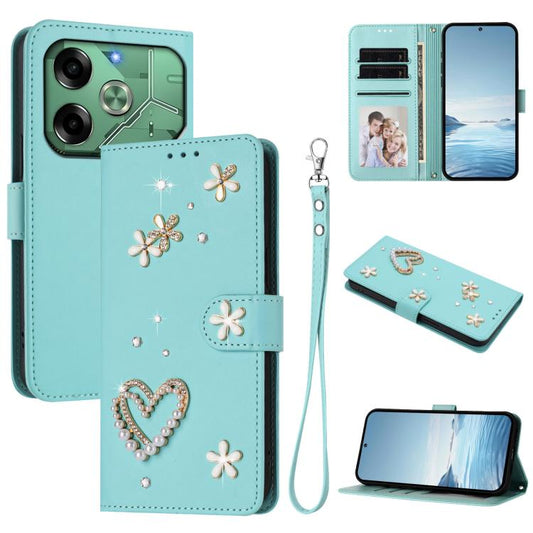 ZS01 Double-Layer Heart Floral Vegan Leather Phone Case with Wrist Strap, For Tecno Pova 6 4G, For Tecno Pova 6 5G / 6 Pro 5G, For Tecno Camon 30 Pro 5G, For Tecno Camon 30 Premier, For Tecno Camon 30 4G / 5G, For Tecno Spark 20 Pro+ 4G                ...