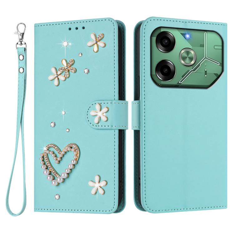ZS01 Double-Layer Heart Floral Vegan Leather Phone Case with Wrist Strap, For Tecno Pova 6 4G, For Tecno Pova 6 5G / 6 Pro 5G, For Tecno Camon 30 Pro 5G, For Tecno Camon 30 Premier, For Tecno Camon 30 4G / 5G, For Tecno Spark 20 Pro+ 4G                ...