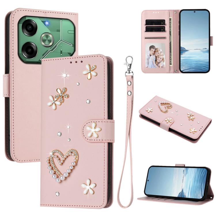 ZS01 Double-Layer Heart Floral Vegan Leather Phone Case with Wrist Strap, For Tecno Pova 6 4G, For Tecno Pova 6 5G / 6 Pro 5G, For Tecno Camon 30 Pro 5G, For Tecno Camon 30 Premier, For Tecno Camon 30 4G / 5G, For Tecno Spark 20 Pro+ 4G                ...
