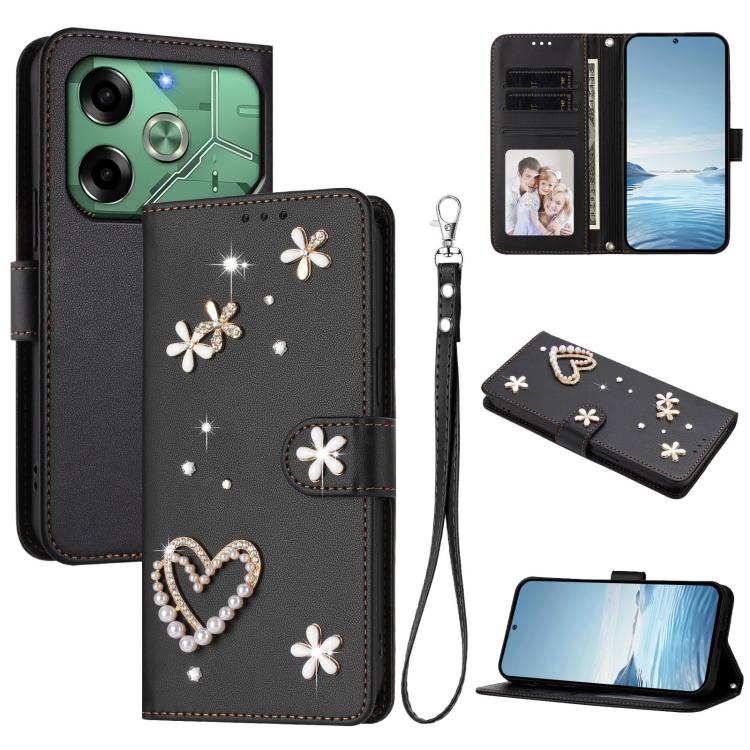 ZS01 Double-Layer Heart Floral Vegan Leather Phone Case with Wrist Strap, For Tecno Pova 6 4G, For Tecno Pova 6 5G / 6 Pro 5G, For Tecno Camon 30 Pro 5G, For Tecno Camon 30 Premier, For Tecno Camon 30 4G / 5G, For Tecno Spark 20 Pro+ 4G                ...