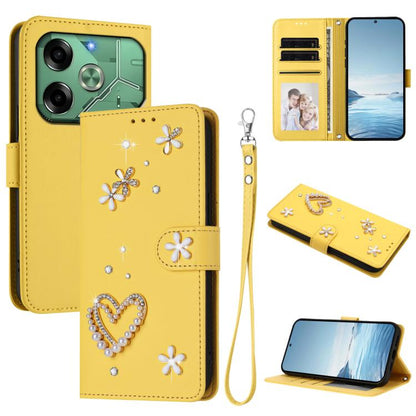 ZS01 Double-Layer Heart Floral Vegan Leather Phone Case with Wrist Strap, For Tecno Pova 6 4G, For Tecno Pova 6 5G / 6 Pro 5G, For Tecno Camon 30 Pro 5G, For Tecno Camon 30 Premier, For Tecno Camon 30 4G / 5G, For Tecno Spark 20 Pro+ 4G                ...