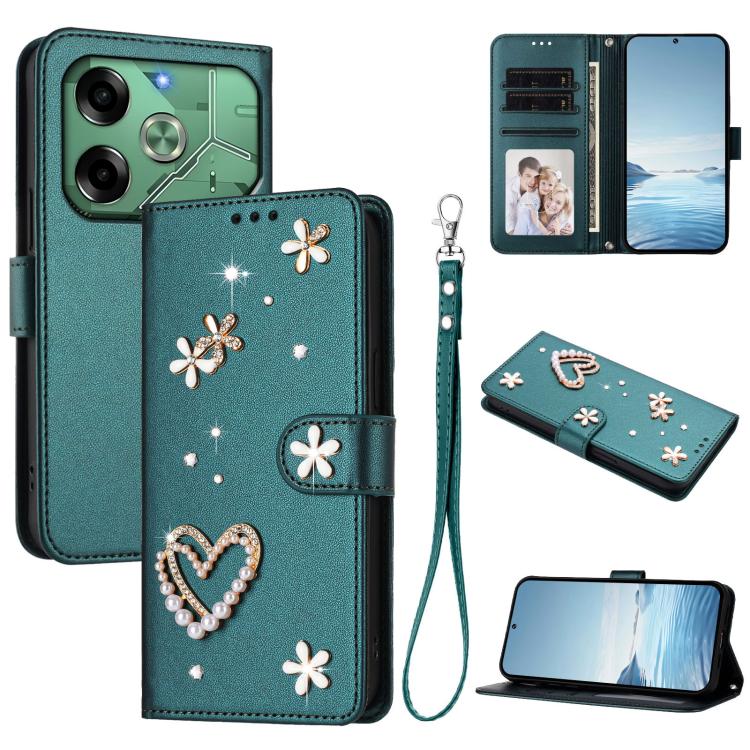 ZS01 Double-Layer Heart Floral Vegan Leather Phone Case with Wrist Strap, For Tecno Pova 6 4G, For Tecno Pova 6 5G / 6 Pro 5G, For Tecno Camon 30 Pro 5G, For Tecno Camon 30 Premier, For Tecno Camon 30 4G / 5G, For Tecno Spark 20 Pro+ 4G                ...