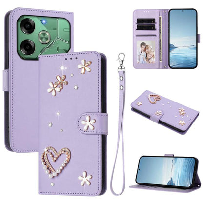 ZS01 Double-Layer Heart Floral Vegan Leather Phone Case with Wrist Strap, For Tecno Pova 6 4G, For Tecno Pova 6 5G / 6 Pro 5G, For Tecno Camon 30 Pro 5G, For Tecno Camon 30 Premier, For Tecno Camon 30 4G / 5G, For Tecno Spark 20 Pro+ 4G                ...
