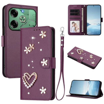 ZS01 Double-Layer Heart Floral Vegan Leather Phone Case with Wrist Strap, For Tecno Pova 6 4G, For Tecno Pova 6 5G / 6 Pro 5G, For Tecno Camon 30 Pro 5G, For Tecno Camon 30 Premier, For Tecno Camon 30 4G / 5G, For Tecno Spark 20 Pro+ 4G                ...