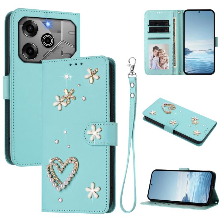 ZS01 Double-Layer Heart Floral Vegan Leather Phone Case with Wrist Strap, For Tecno Pova 6 4G, For Tecno Pova 6 5G / 6 Pro 5G, For Tecno Camon 30 Pro 5G, For Tecno Camon 30 Premier, For Tecno Camon 30 4G / 5G, For Tecno Spark 20 Pro+ 4G                ...