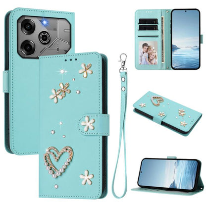ZS01 Double-Layer Heart Floral Vegan Leather Phone Case with Wrist Strap, For Tecno Pova 6 4G, For Tecno Pova 6 5G / 6 Pro 5G, For Tecno Camon 30 Pro 5G, For Tecno Camon 30 Premier, For Tecno Camon 30 4G / 5G, For Tecno Spark 20 Pro+ 4G                ...