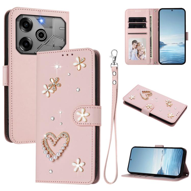 ZS01 Double-Layer Heart Floral Vegan Leather Phone Case with Wrist Strap, For Tecno Pova 6 4G, For Tecno Pova 6 5G / 6 Pro 5G, For Tecno Camon 30 Pro 5G, For Tecno Camon 30 Premier, For Tecno Camon 30 4G / 5G, For Tecno Spark 20 Pro+ 4G                ...
