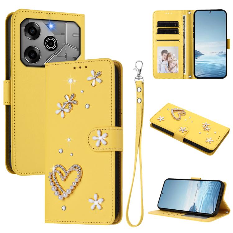 ZS01 Double-Layer Heart Floral Vegan Leather Phone Case with Wrist Strap, For Tecno Pova 6 4G, For Tecno Pova 6 5G / 6 Pro 5G, For Tecno Camon 30 Pro 5G, For Tecno Camon 30 Premier, For Tecno Camon 30 4G / 5G, For Tecno Spark 20 Pro+ 4G                ...
