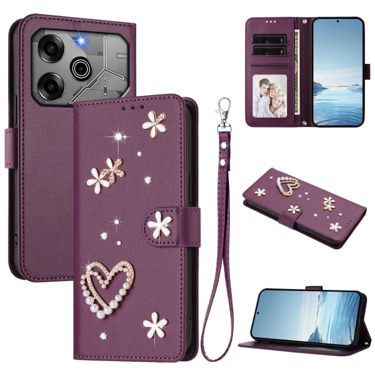 ZS01 Double-Layer Heart Floral Vegan Leather Phone Case with Wrist Strap, For Tecno Pova 6 4G, For Tecno Pova 6 5G / 6 Pro 5G, For Tecno Camon 30 Pro 5G, For Tecno Camon 30 Premier, For Tecno Camon 30 4G / 5G, For Tecno Spark 20 Pro+ 4G                ...