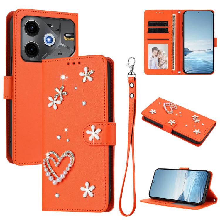 ZS01 Double-Layer Heart Floral Vegan Leather Phone Case with Wrist Strap, For Tecno Camon 40 Pro 4G Global, For Tecno Camon 40 Premier, For Tecno Camon 40 4G, For Tecno Spark 30C 5G / Pop 9 5G, For Tecno Camon 30S / 30S Pro                             ...