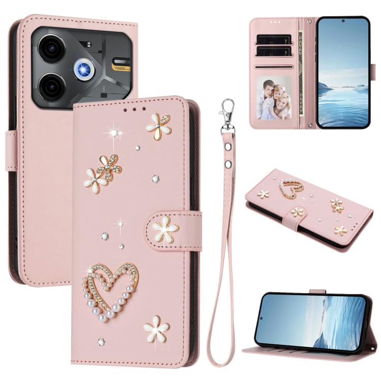 ZS01 Double-Layer Heart Floral Vegan Leather Phone Case with Wrist Strap, For Tecno Camon 40 Pro 4G Global, For Tecno Camon 40 Premier, For Tecno Camon 40 4G, For Tecno Spark 30C 5G / Pop 9 5G, For Tecno Camon 30S / 30S Pro                             ...