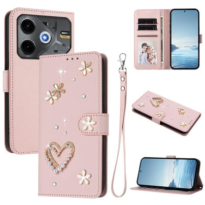 ZS01 Double-Layer Heart Floral Vegan Leather Phone Case with Wrist Strap, For Tecno Camon 40 Pro 4G Global, For Tecno Camon 40 Premier, For Tecno Camon 40 4G, For Tecno Spark 30C 5G / Pop 9 5G, For Tecno Camon 30S / 30S Pro                             ...