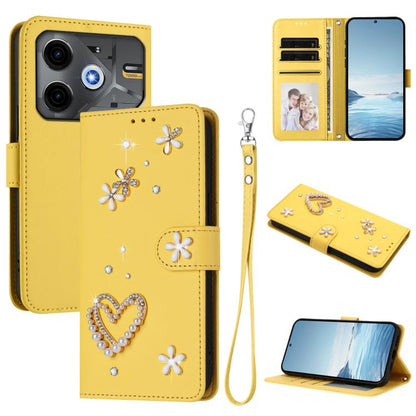 ZS01 Double-Layer Heart Floral Vegan Leather Phone Case with Wrist Strap, For Tecno Camon 40 Pro 4G Global, For Tecno Camon 40 Premier, For Tecno Camon 40 4G, For Tecno Spark 30C 5G / Pop 9 5G, For Tecno Camon 30S / 30S Pro                             ...