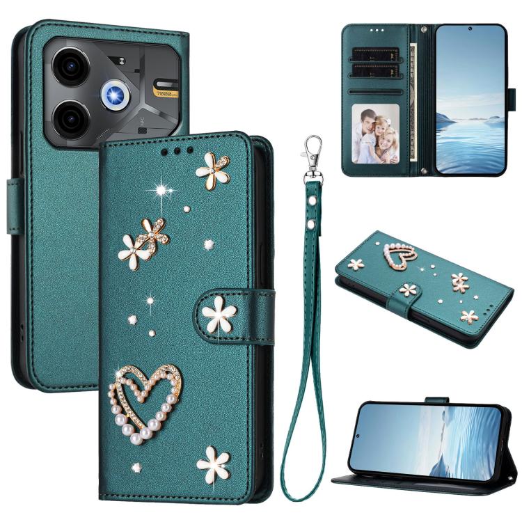 ZS01 Double-Layer Heart Floral Vegan Leather Phone Case with Wrist Strap, For Tecno Camon 40 Pro 4G Global, For Tecno Camon 40 Premier, For Tecno Camon 40 4G, For Tecno Spark 30C 5G / Pop 9 5G, For Tecno Camon 30S / 30S Pro                             ...