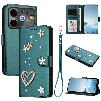 ZS01 Double-Layer Heart Floral Vegan Leather Phone Case with Wrist Strap, For Tecno Camon 40 Pro 4G Global, For Tecno Camon 40 Premier, For Tecno Camon 40 4G, For Tecno Spark 30C 5G / Pop 9 5G, For Tecno Camon 30S / 30S Pro                             ...