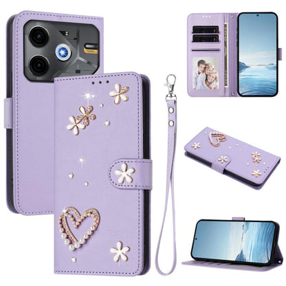 ZS01 Double-Layer Heart Floral Vegan Leather Phone Case with Wrist Strap, For Tecno Camon 40 Pro 4G Global, For Tecno Camon 40 Premier, For Tecno Camon 40 4G, For Tecno Spark 30C 5G / Pop 9 5G, For Tecno Camon 30S / 30S Pro                             ...