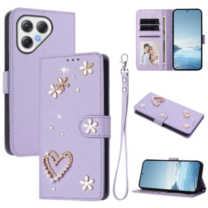 ZS01 Double-Layer Heart Floral Vegan Leather Phone Case with Wrist Strap, For Tecno Spark Go 2024 4G / Spark 20C 4G, For Tecno Spark Go 5G 2025 / Hot 60i 5G, For Tecno Spark Go 3, For Tenco Pova Slim 5G / Spark Slim 5G, For Tecno Spark 40C             ...